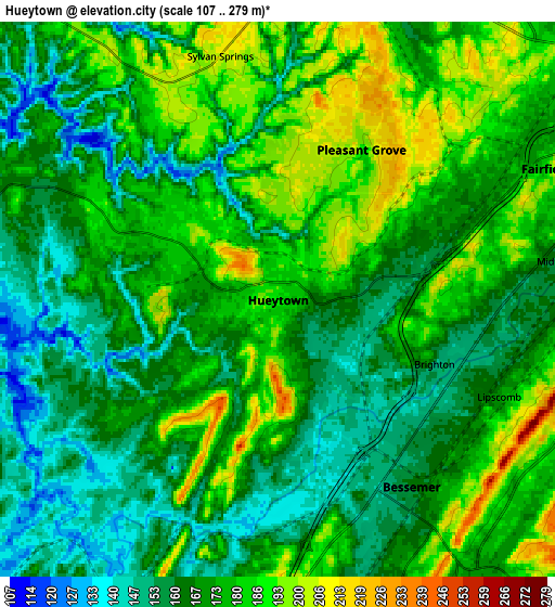 Zoom OUT 2x Hueytown, United States elevation map