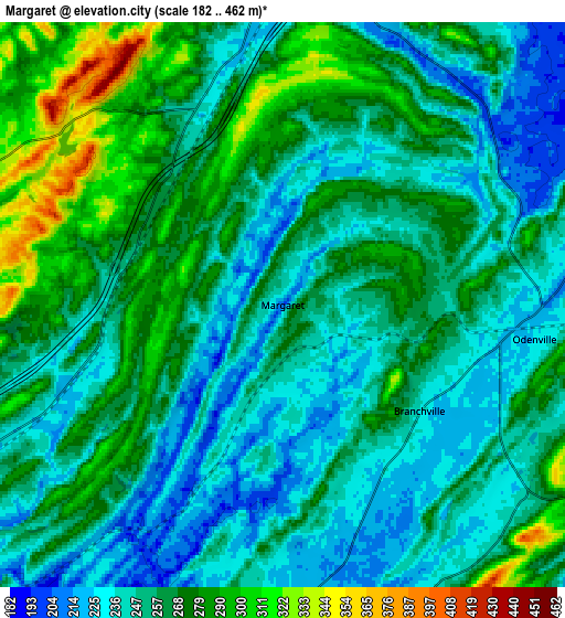 Zoom OUT 2x Margaret, United States elevation map