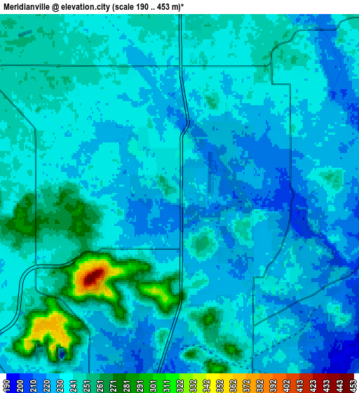 Zoom OUT 2x Meridianville, United States elevation map