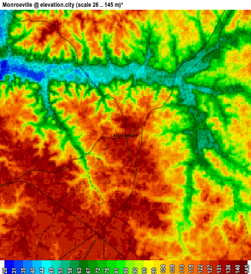 Zoom OUT 2x Monroeville, United States elevation map