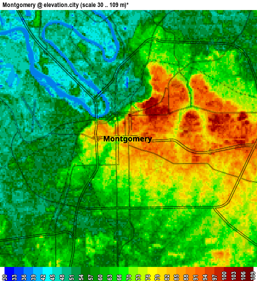 Zoom OUT 2x Montgomery, United States elevation map