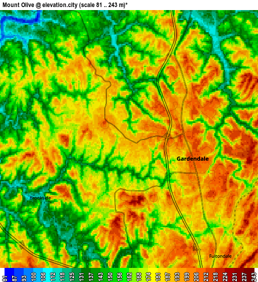 Zoom OUT 2x Mount Olive, United States elevation map