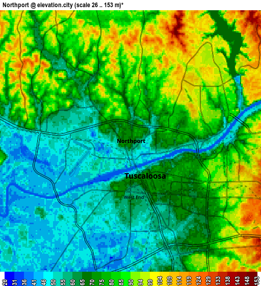 Zoom OUT 2x Northport, United States elevation map