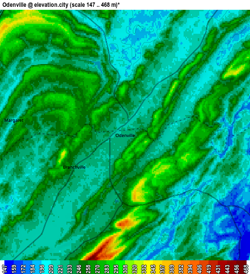 Zoom OUT 2x Odenville, United States elevation map