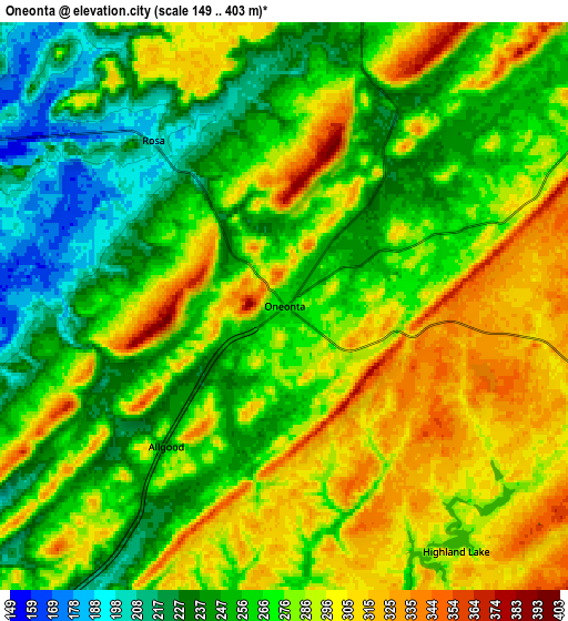 Zoom OUT 2x Oneonta, United States elevation map