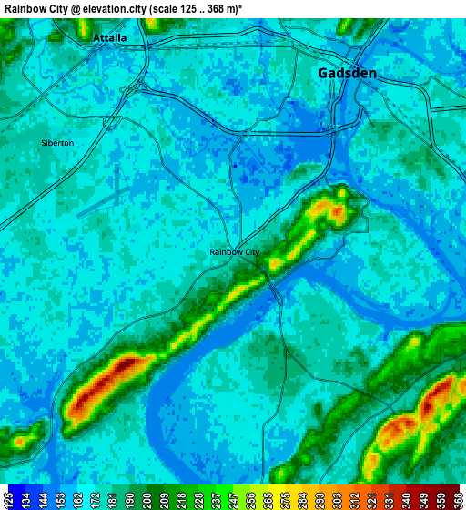 Zoom OUT 2x Rainbow City, United States elevation map