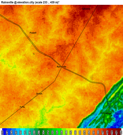 Zoom OUT 2x Rainsville, United States elevation map