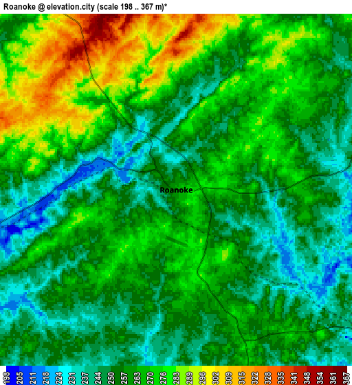 Zoom OUT 2x Roanoke, United States elevation map
