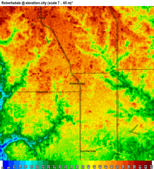 Zoom OUT 2x Robertsdale, United States elevation map