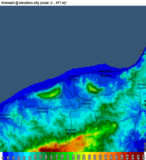 Zoom OUT 2x Kremastí, Greece elevation map