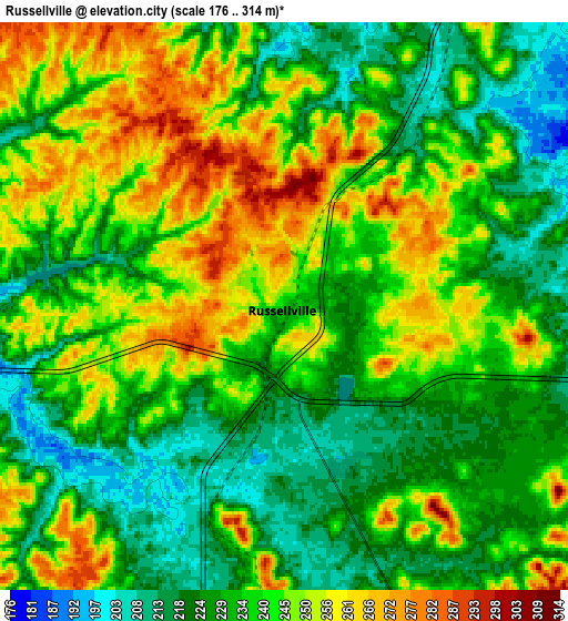 Zoom OUT 2x Russellville, United States elevation map