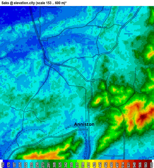 Zoom OUT 2x Saks, United States elevation map