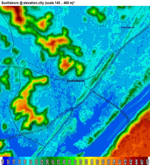 Zoom OUT 2x Scottsboro, United States elevation map