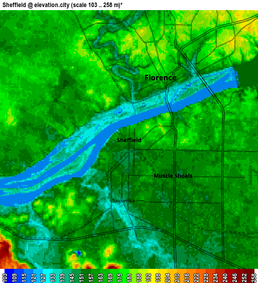 Zoom OUT 2x Sheffield, United States elevation map