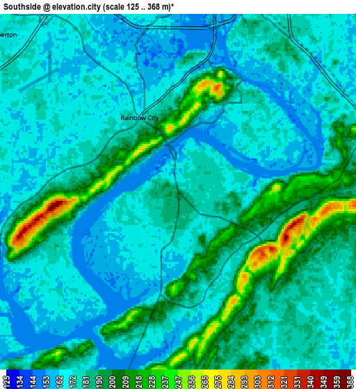 Zoom OUT 2x Southside, United States elevation map