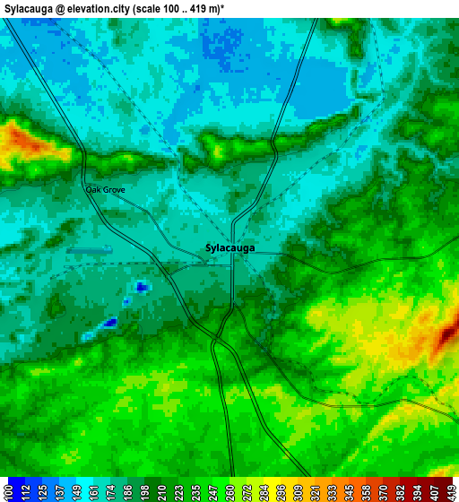 Zoom OUT 2x Sylacauga, United States elevation map