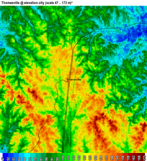 Zoom OUT 2x Thomasville, United States elevation map