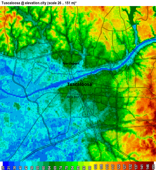 Zoom OUT 2x Tuscaloosa, United States elevation map