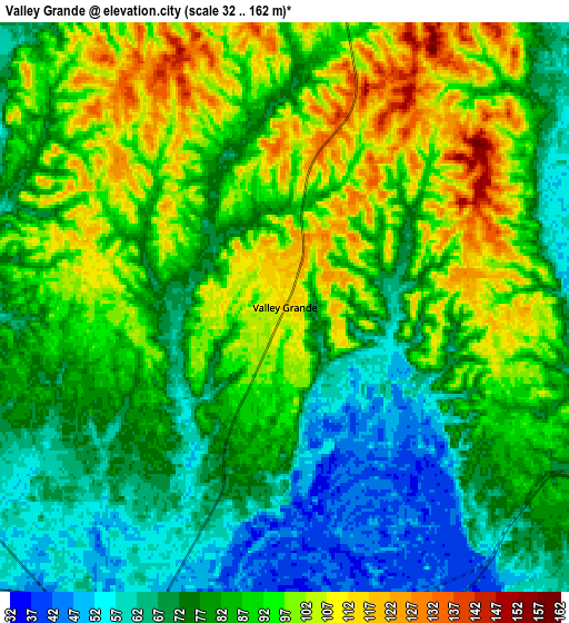 Zoom OUT 2x Valley Grande, United States elevation map