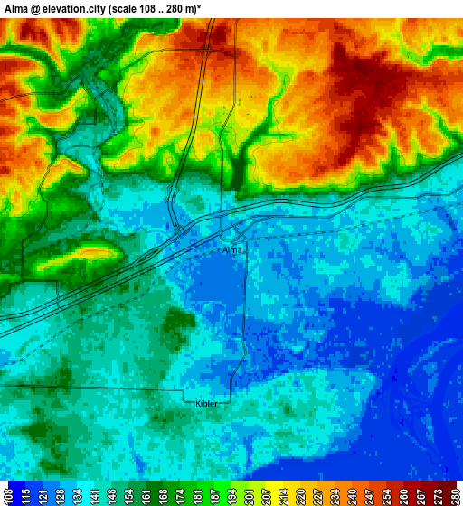 Zoom OUT 2x Alma, United States elevation map