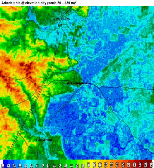 Zoom OUT 2x Arkadelphia, United States elevation map