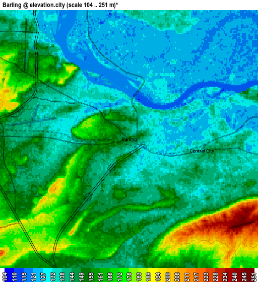 Zoom OUT 2x Barling, United States elevation map