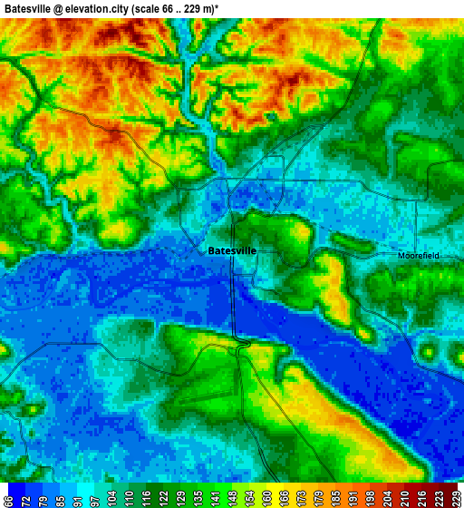 Zoom OUT 2x Batesville, United States elevation map