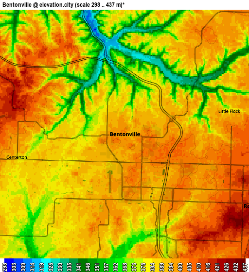 Zoom OUT 2x Bentonville, United States elevation map