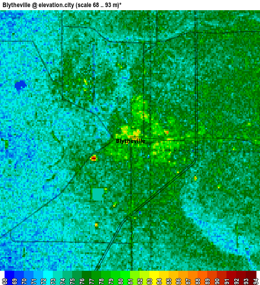 Zoom OUT 2x Blytheville, United States elevation map