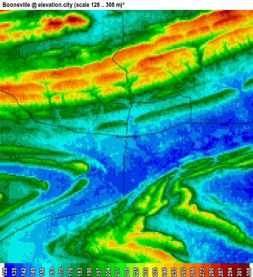 Zoom OUT 2x Booneville, United States elevation map