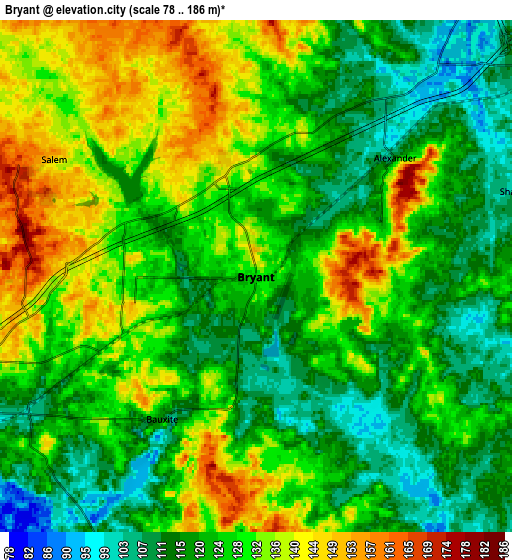 Zoom OUT 2x Bryant, United States elevation map