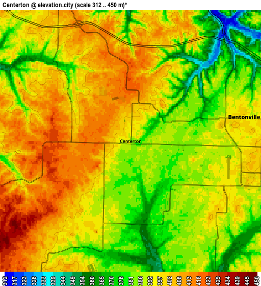 Zoom OUT 2x Centerton, United States elevation map