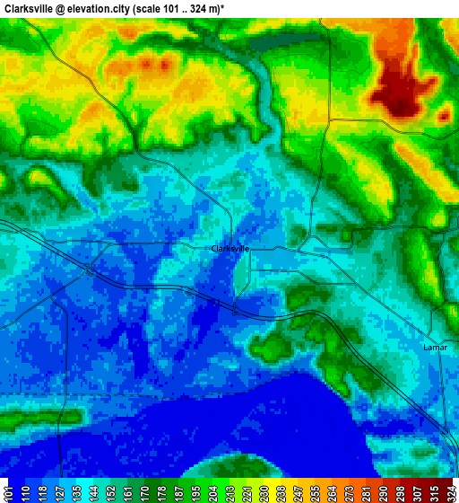 Zoom OUT 2x Clarksville, United States elevation map