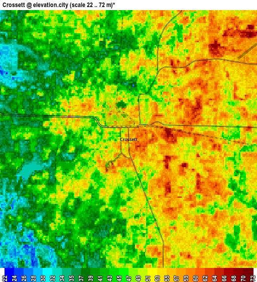 Zoom OUT 2x Crossett, United States elevation map