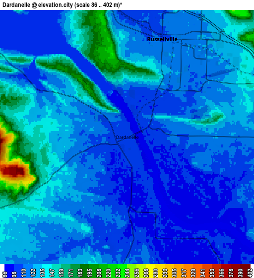 Zoom OUT 2x Dardanelle, United States elevation map