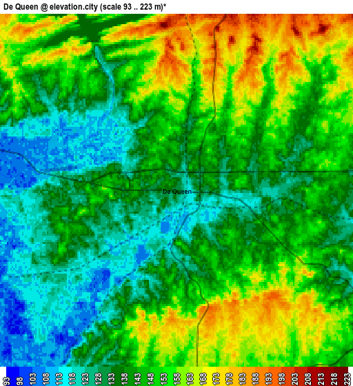 Zoom OUT 2x De Queen, United States elevation map