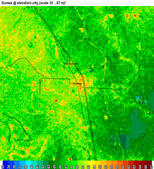 Zoom OUT 2x Dumas, United States elevation map