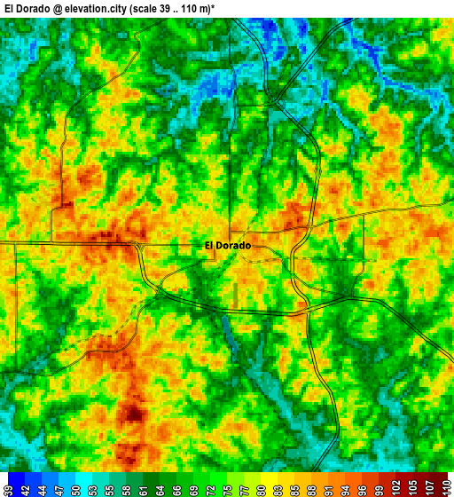 Zoom OUT 2x El Dorado, United States elevation map