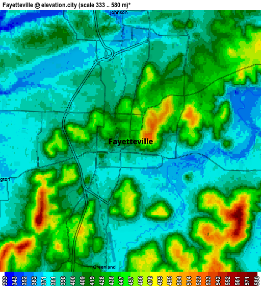 Zoom OUT 2x Fayetteville, United States elevation map