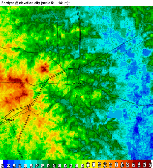 Zoom OUT 2x Fordyce, United States elevation map