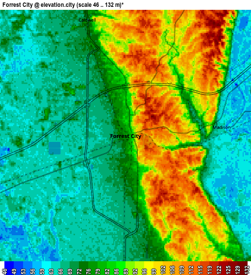 Zoom OUT 2x Forrest City, United States elevation map