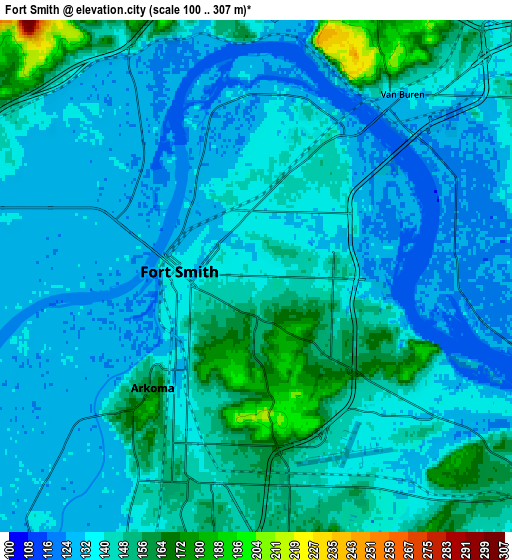 Zoom OUT 2x Fort Smith, United States elevation map