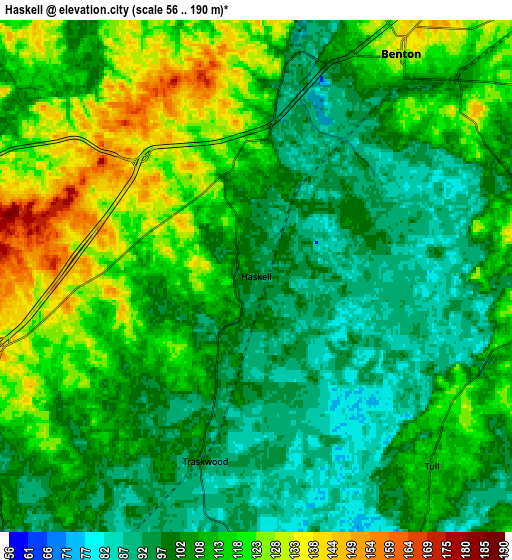 Zoom OUT 2x Haskell, United States elevation map