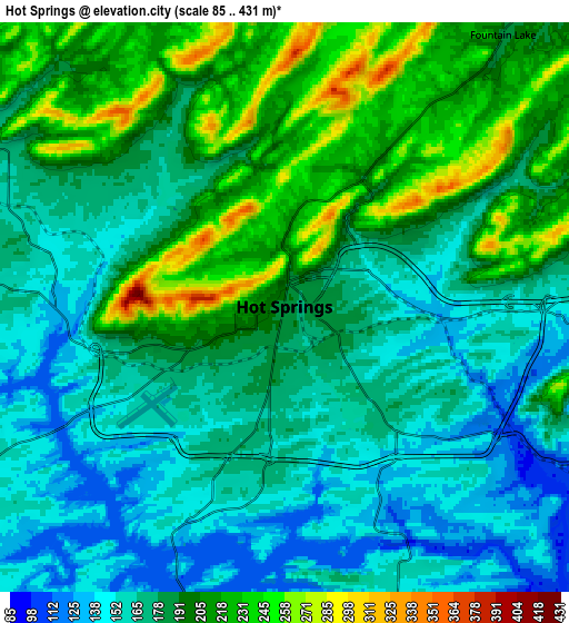 Zoom OUT 2x Hot Springs, United States elevation map