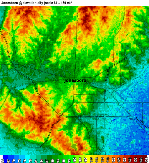 Zoom OUT 2x Jonesboro, United States elevation map