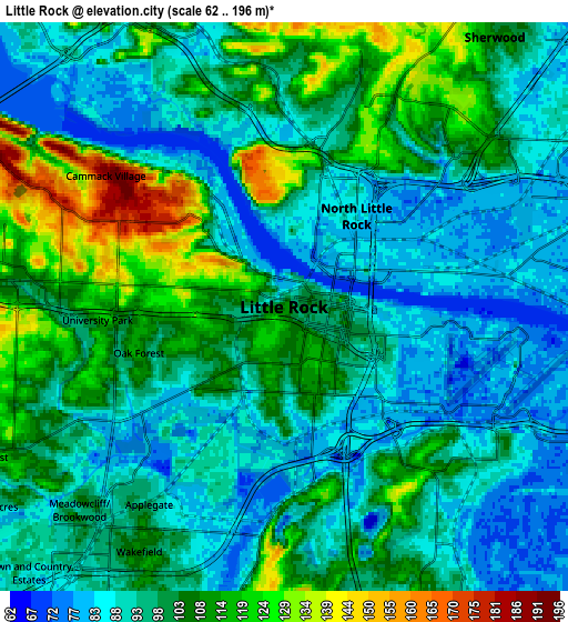Zoom OUT 2x Little Rock, United States elevation map