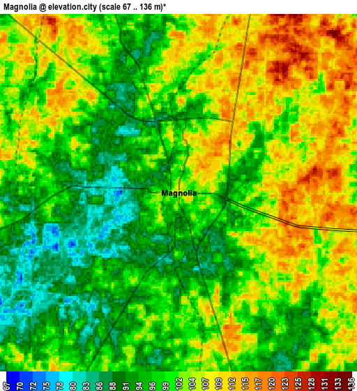 Zoom OUT 2x Magnolia, United States elevation map