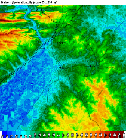 Zoom OUT 2x Malvern, United States elevation map