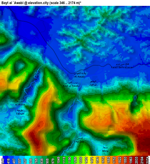 Zoom OUT 2x Bayt al ‘Awābī, Oman elevation map