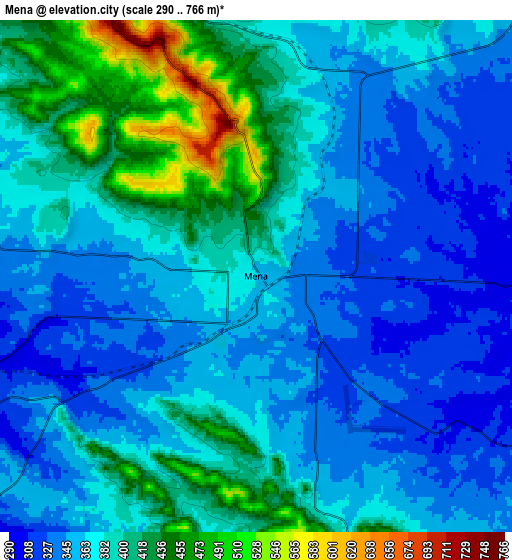 Zoom OUT 2x Mena, United States elevation map